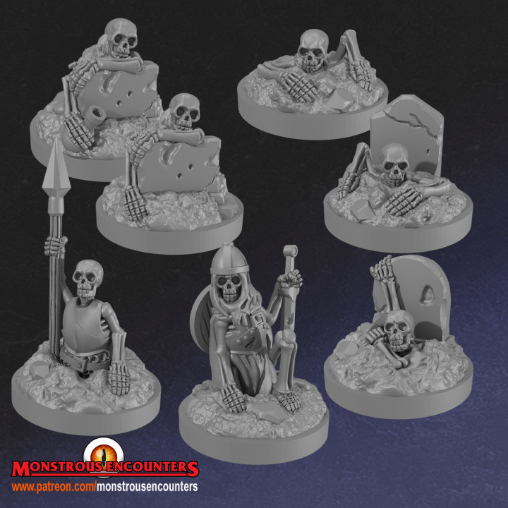 skeletons rising supportless tabletop fantasy undead grave monstrous encounters 3D print model - Mito3D