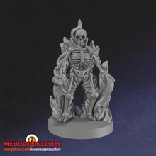 flaming skeleton supportless tabletop fantasy undead monstrous encounters burning 3d print model - Mito3D