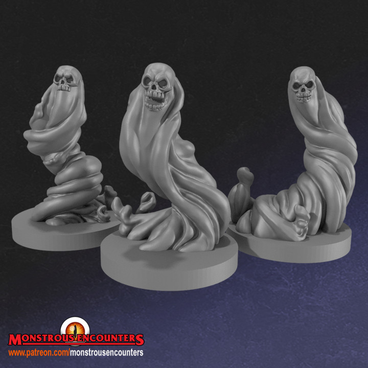 lost souls x3 supportless tabletop fantasy ghost skeleton undead d&d soul spirit monstrous encounters 3D print model - Mito3D