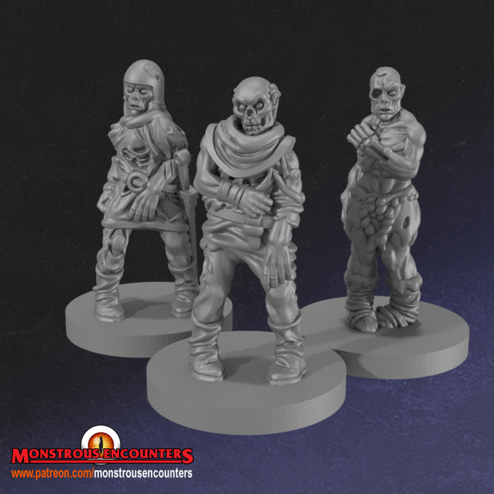 zombies set 1 supportless tabletop fantasy undead zombie d&d monstrous encounters 3D print model - Mito3D