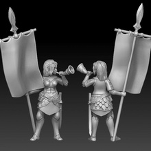 female elf flagbearer horn tabletop leader miniature 3d print model - Mito3D