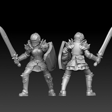 female knight sheld sword tabletop miniature 3d print model - Mito3D