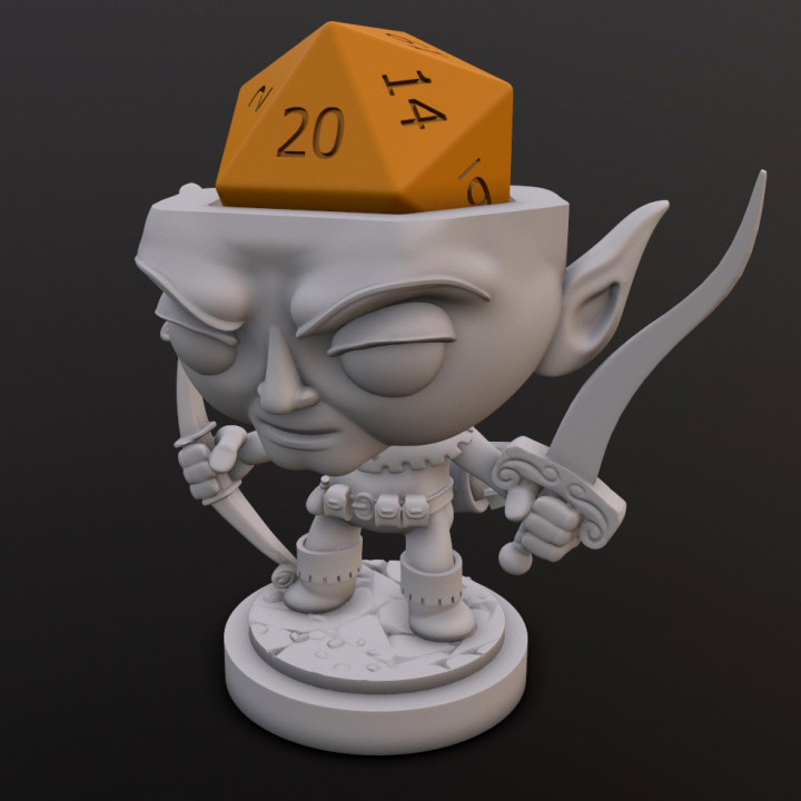 elf ranger dice head tabletop chibi 3D print model - Mito3D