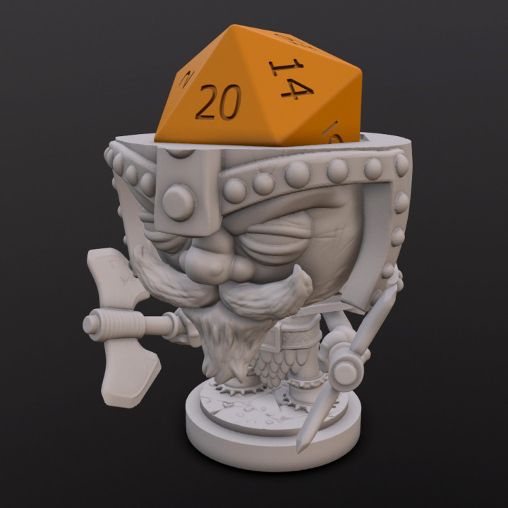 dwarf fighter mikkelson dice head tabletop d20 3D print model - Mito3D