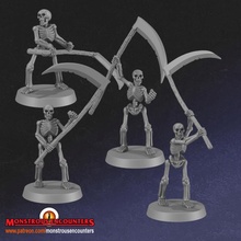 classico scheletri falci x4 tavolo fantasia scheletro non morti warhammer falce mostruoso heroquest incontri oldhammer 3d print model - Mito3D