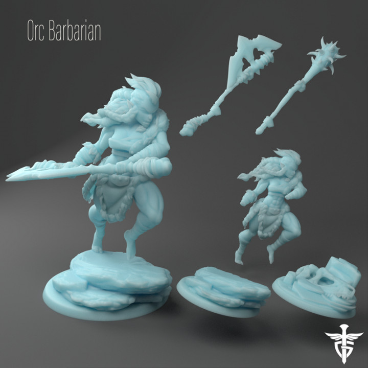 vargash orc barbarian tabletop axe dragons dungeons female club maul 3D print model - Mito3D