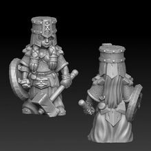 dwarf warrior tabletop female miniature hammer sheld 3d print model - Mito3D