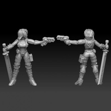 cyberpunk matón niña espada pistola mesa hembra sci fi miniatura cyborg 3d print model - Mito3D