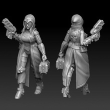 cyberpunk girl courier tabletop female gun sci-fi miniature cargo cyborg thug delivery 3d print model - Mito3D