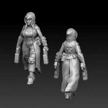 cyberpunk fêmea pistoleiro caminhando tampo mesa arma fogo sci fi miniatura ciborgue 3d print model - Mito3D
