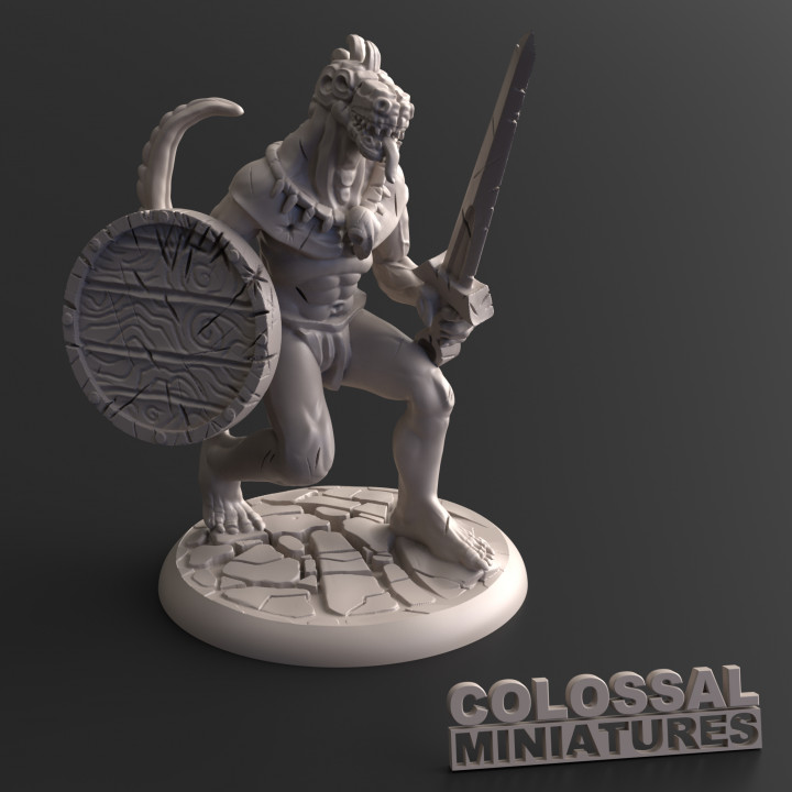 lucertola maschio spada scudo tavolo personaggi creatura draghi dungeon fantasia mini miniature mostro rpg colossale d 28mm dnd 32mm uomo 3D print model - Mito3D