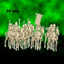 esqueleto caballería 28mm juego guerra mesa figurilla martillo miniatura reyes frostgrave eskice mordheim squelette 3d print model - Mito3D