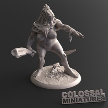 lizardfolk female club pointing tabletop characters creature dragons dungeons fantasy lizard mini miniatures monster rpg colossal d&d 28mm dnd 32mm lizardman & 3d print model - Mito3D