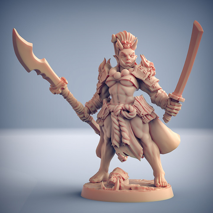 oni Clan modular Boden Dame Tischplatte Drachen Dungeons Fantasie weiblich japanisch Mini Ork Rollenspiel Krieger Miniatur Oger Begegnung dnd ttrpg Handwerker 3D print model - Mito3D