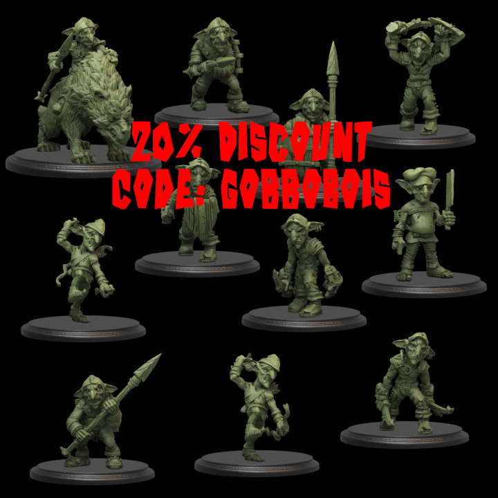 goblin agrupar tampo mesa fantasia engraçado rpg jogos guerra Lobo cavaleiro dnd caprichoso goblins encontros peles verdes 3D print model - Mito3D