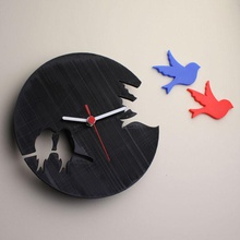 silhouette style bird clock & garden download 3d downloadable file free myminifactory objects print printable printer stl decoration time wallclock beautifulhome 3d print model - Mito3D