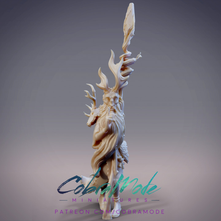 mosbir ciorcal druid pre-supported tabletop human wizard staff mage hermit antlers presupported 3D print model - Mito3D