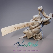 hikiyori hikiga espadachín pre supported mesa japonés espada rana ogro samurai asiático sapo presupuesto 3d print model - Mito3D