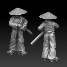 samurai straw hat tabletop battle japan warrior miniature katana adventurer ronin swordmaster 3d print model - Mito3D