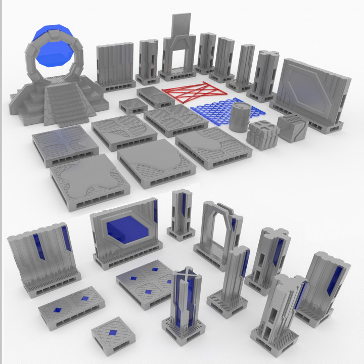 timegate 3d stampabile scifi tavolo piastrelle base impostato + luce includere 74 stl File rpg spazio terreno scenario 28mm 3D print model - Mito3D