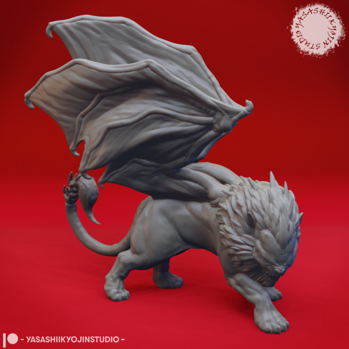 mantikor masaüstü minyatür yaratık Ejderha oyun aslan canavar rol yapma rpg kanat dnd yol bulucu 32mm 54mm kasvetli aos ttrpg ttrppg 3D print model - Mito3D