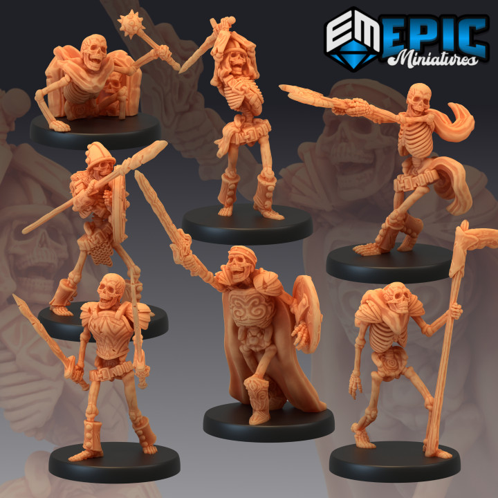 squelette armée ensemble squelettes table hache OS fantaisie médiéval soldat lance épée Mort vivant guerrier sla ennemi faux donjon dnd éclaireur PNJ monstre 3D print model - Mito3D
