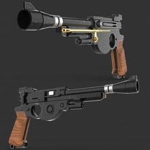 mandalorian blaster fan arte pistola Guerre stellari disney + 3d print model - Mito3D