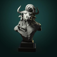 Minotauro busto ventilador Arte gratis criatura fantasía figuritas juego juegos alto detalle modelo escultura zbrush miniatura esculpir mesa libre altadetallescupt 3d print model - Mito3D