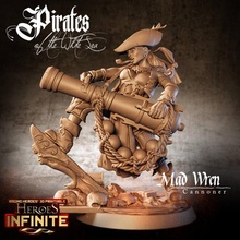 pazzo scricciolo cannoniere tavolo epico fantasia mini modello pirata rpg miniatura gioco base ruolo Capitano guerra d pirati 3d print model - Mito3D
