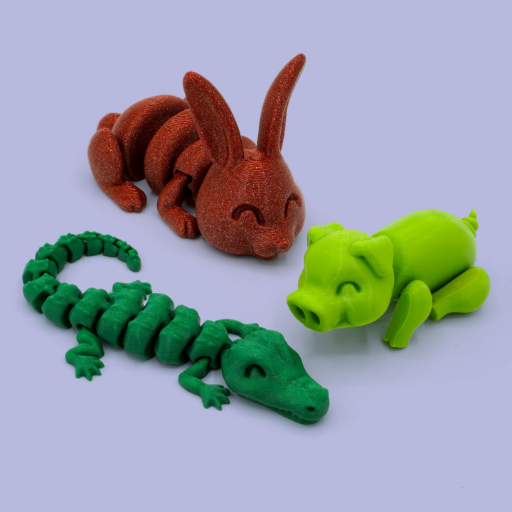 articulado agrupar 3 loja animal fofa porco Coelho porquinho jacaré crocodrilo 3D print model - Mito3D