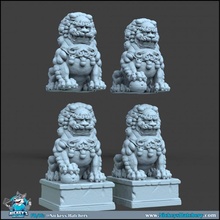 Lion statues table chinois chien rpg statue terrain wargaming fu asiatique dnd dispersion brouillard 3d print model - Mito3D