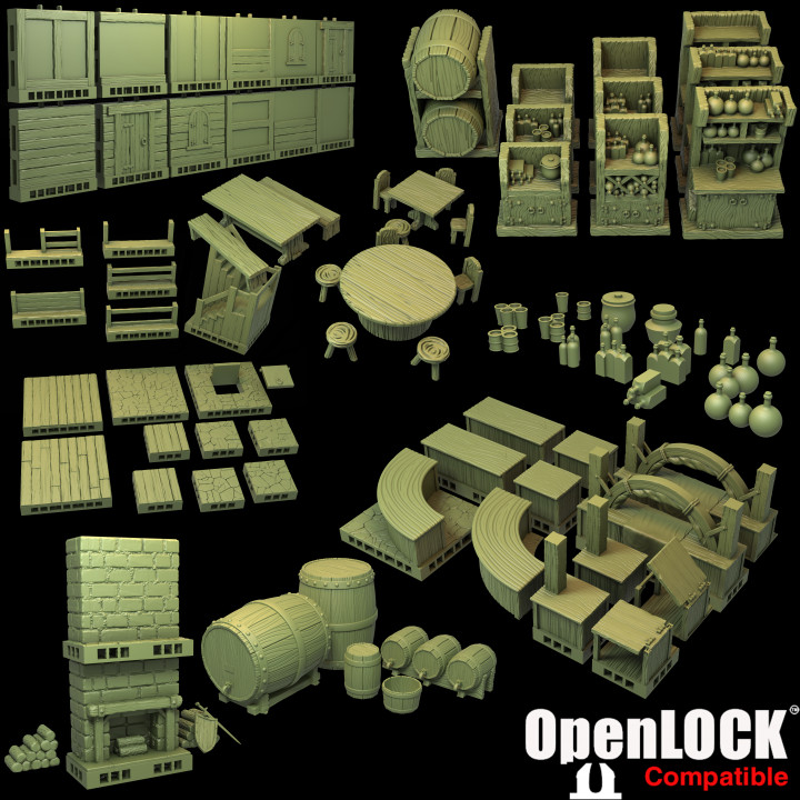 openlock tavern pack tabletop environment fantasy miniatures terrain miniature fantastic package quest bundle deals woo 3D print model - Mito3D