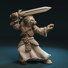 lion swordmaster tabletop animal fantasy fighter sword warrior 3d print model - Mito3D