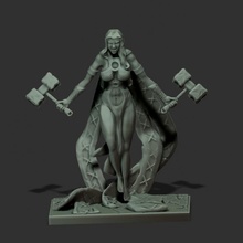 womenwarrior - beast hunter fantasy women sculp hammer boardgame tabletop stature 3d print model - Mito3D