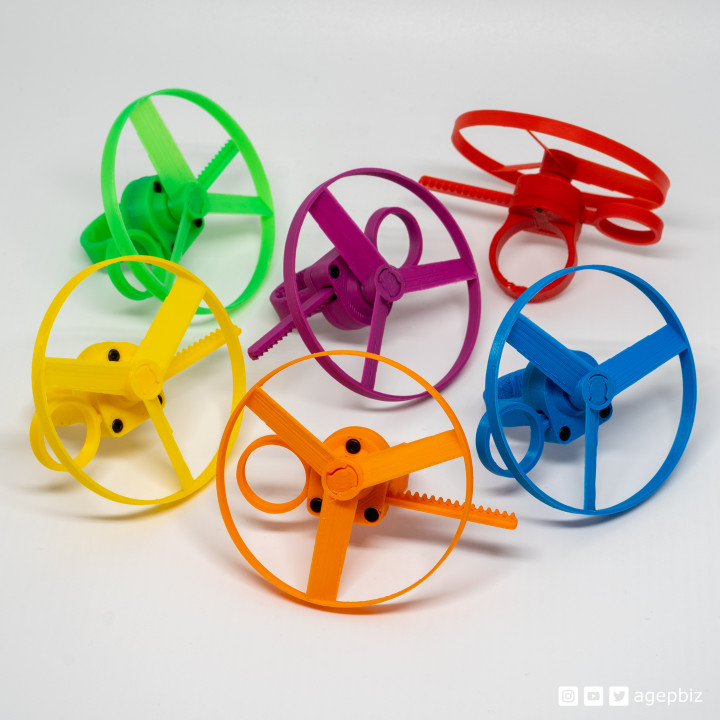 tirer hélicoptère doigt bague jouet pullcopter flying toy 3D print model - Mito3D