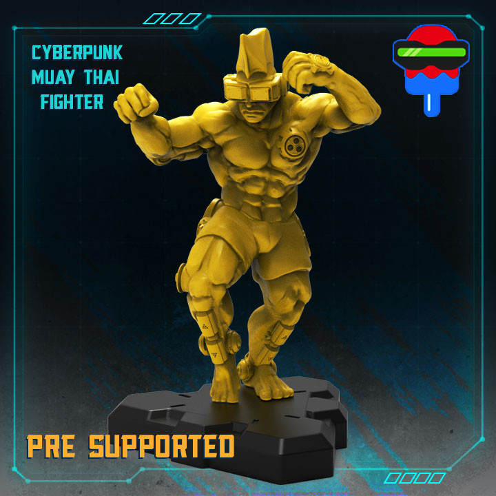 cyberpunk muay thai fighter tabletop physical male mma cyberpunkred 3D print model - Mito3D