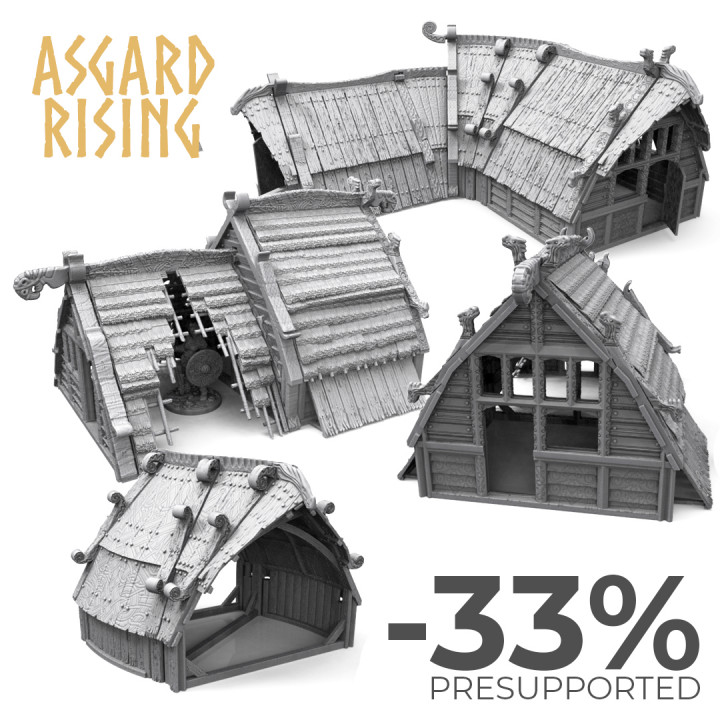 viking village modular set tabletop house terrain townhall barn stable terrains 3D print model - Mito3D