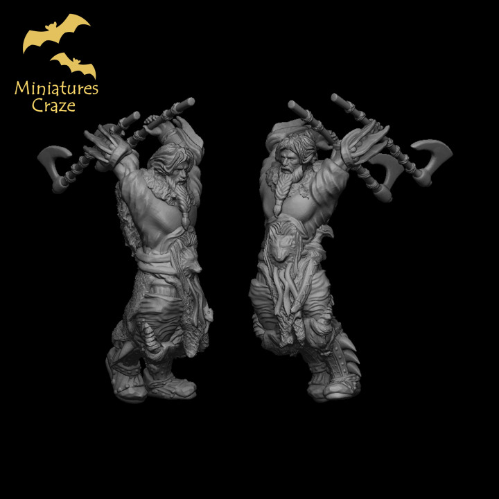 berserk - norseman viking doubleaxes tabletop dragons dungeons mini miniature dnd axes presupported supported batbarian 3D print model - Mito3D