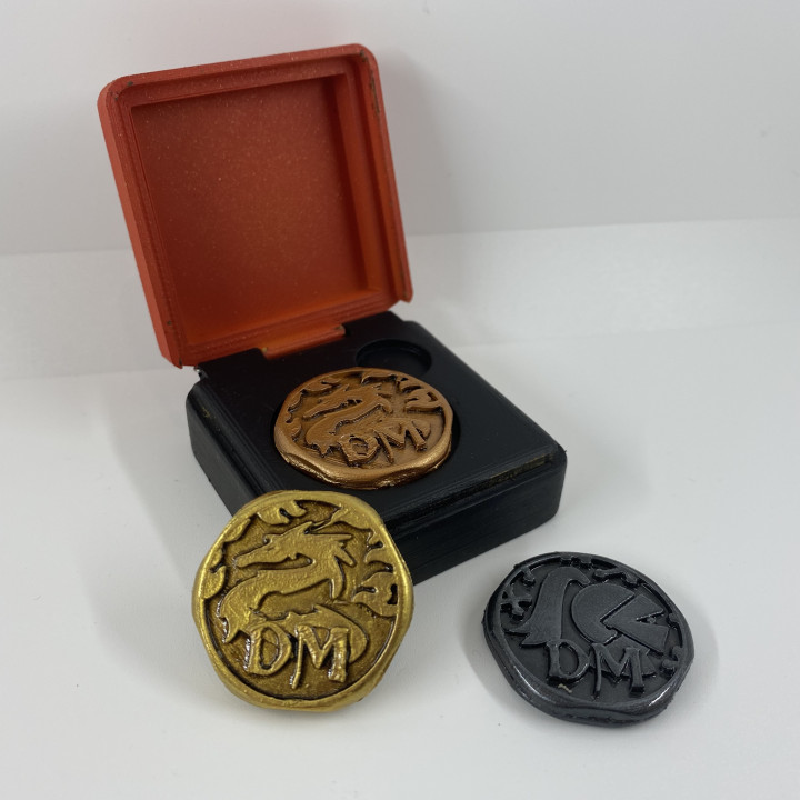 calabozo maestro moneda d mesa caso funda colección juego regalo trozo rpg tesoro coleccionable simbólico artefacto rol dnd Calabozos Dragones dm amo mazmorra pieza oro cobre plata 3D print model - Mito3D