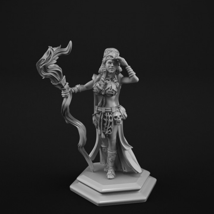 sahaman ragazza tavolo barbaro dado aquila figurine mago warhammer donna Magia miniatura teschi fiamma tette amazon sciamano giocosità indigeni aborigene 3D print model - Mito3D