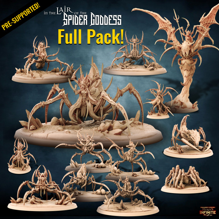 repaire araignée déesse pack pre supported modèles boutique hache épique fantaisie mini modèle monstre rpg miniature monstres jeu plateau base rôle table héros guerre donjon guerriers 3D print model - Mito3D