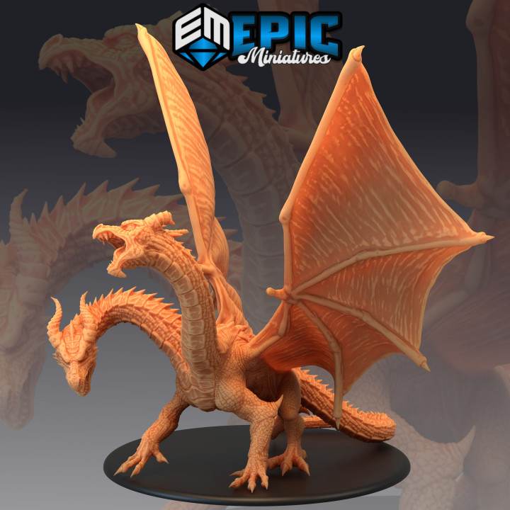 ancient twin dragon headed tabletop boss fantasy medieval monster rpg warhammer sla enemy dungeon dnd heads pathfinder npc gargantuan 3D print model - Mito3D