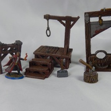 bourreaux ensemble table miniatures donjons Dragons dnd guillotine potence stocks bourreau dndmini dndminiatures exection hangmansplateforme bloc coupe 3d print model - Mito3D