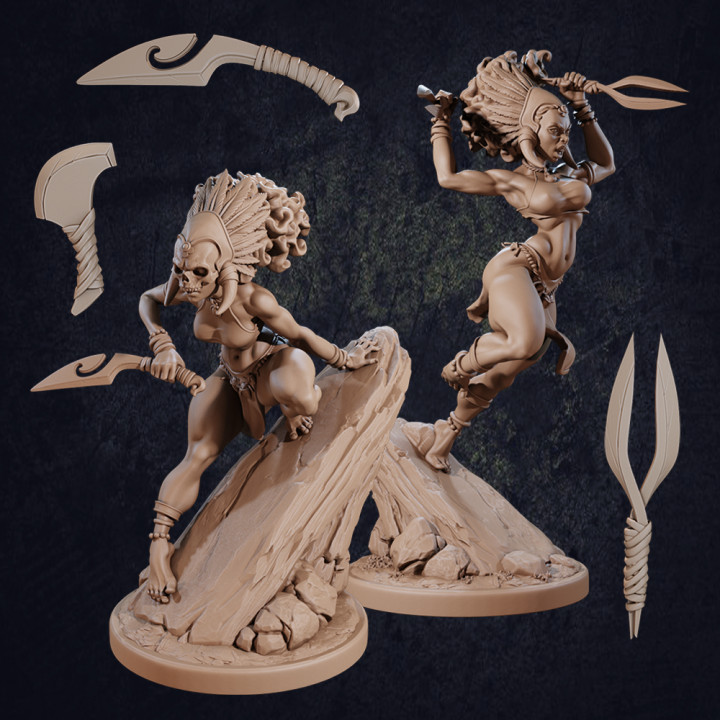 masina island rogue - presupported tabletop dragon dragons dungeons female girl hero human mini rpg tribal character tropical dagger trappers dual dnd lodge weilding 3D print model - Mito3D