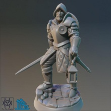 aventurero masculino combatiente mesa armadura mazmorras casco hombre partido juego rol rpg proteger espada martillo guerra guerrero miniatura calabozos Dragones d larga ageofsigmar aos presupuesto 3d print model - Mito3D