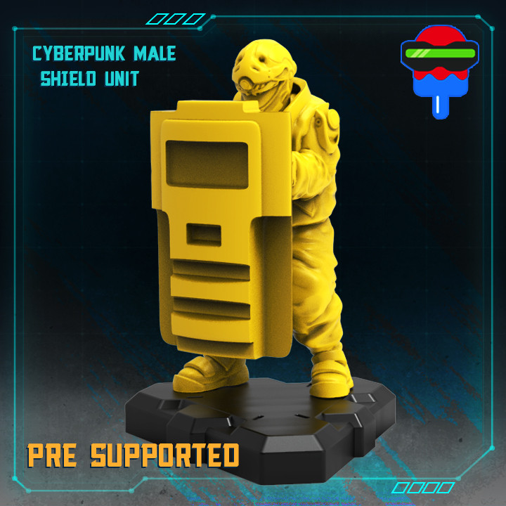 cyberpunk male shield unit riot police team cyberpunkred trauma 3D print model - Mito3D