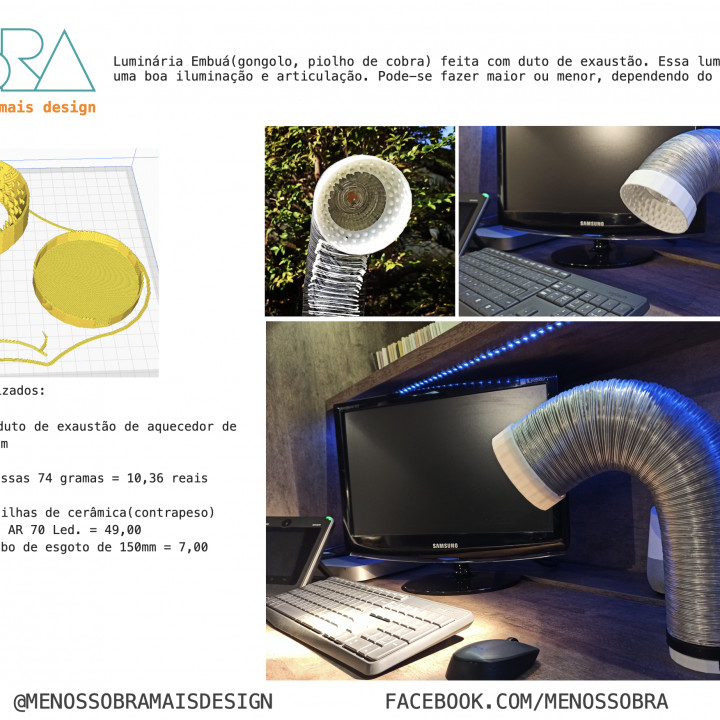 faça embu luminária escrivaninha conduziu tubo lâmpada LED ar escape 70 menossobra 3D print model - Mito3D