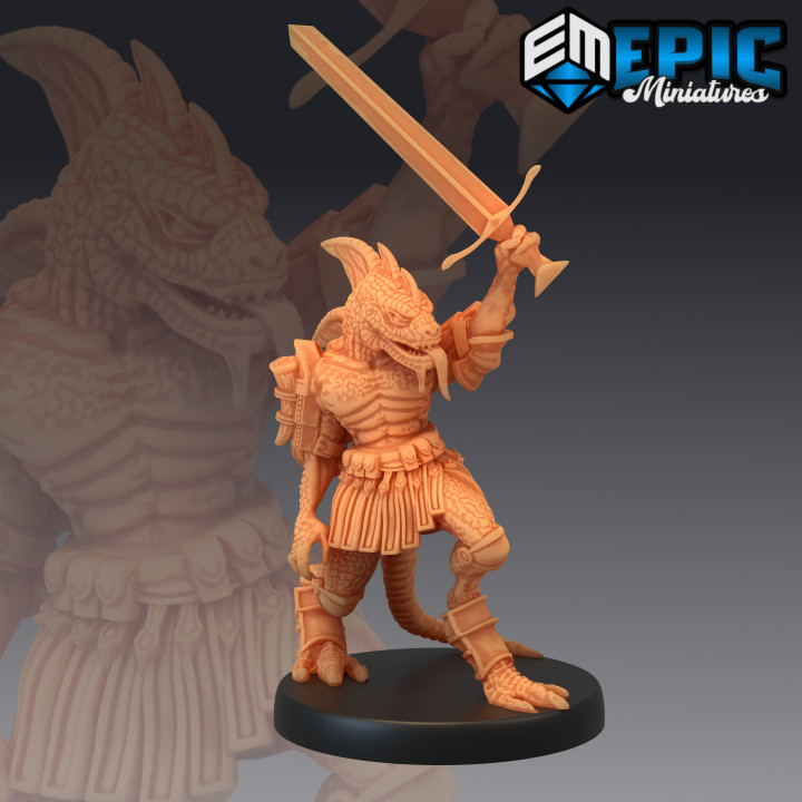 lizardfolk sword warrior reptile soldier tabletop fantasy medieval monster rpg warhammer enemy dungeon dnd pathfinder npc 3D print model - Mito3D