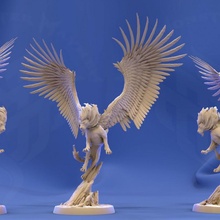 celestial leão aterrissagem pose 3 tampo mesa fantasia jogos rpg asas d felino majestoso legal 3d print model - Mito3D