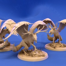 peryton feathered wings tabletop bear creature fantasy gaming rpg wolf hybrid evil d&d homebrew antlers 3e 5e 4e 2e 3d print model - Mito3D